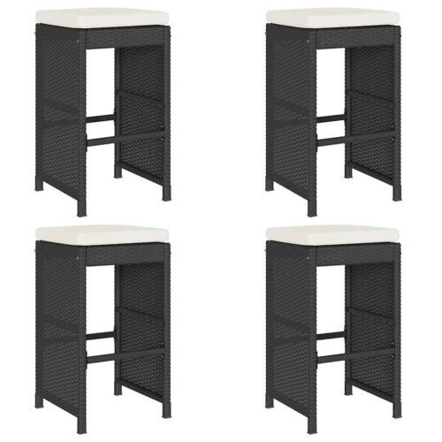 4x Garden Bar Stools with Cushions Wicker Rattan Outdoor Patio Dining Chairs - Image 2