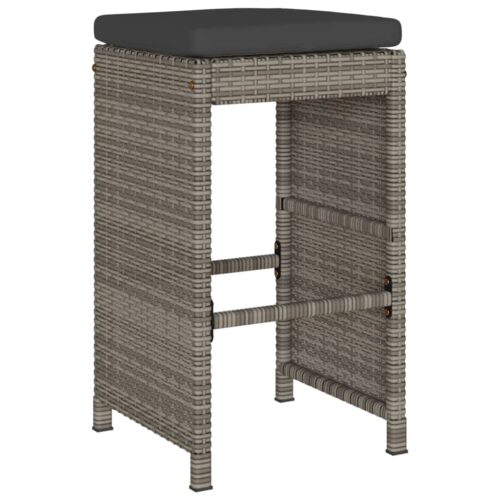 2x Garden Bar Stools with Cushions Grey Wicker Rattan Outdoor Patio Dining Chairs - Image 3
