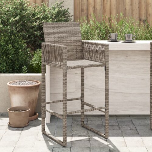 2x Garden Bar Stools Grey Wicker Rattan Outdoor Patio Dining Chairs - Image 2