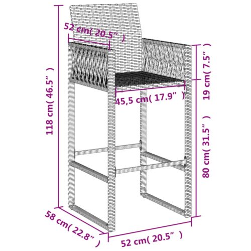 2x Garden Bar Stools Grey Wicker Rattan Outdoor Patio Dining Chairs - Image 11