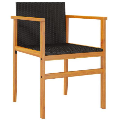 Garden Chairs 2pcs Black Poly Rattan Solid Wood - Image 4