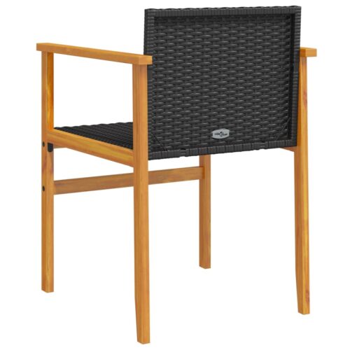 Garden Chairs 2pcs Black Poly Rattan Solid Wood - Image 7