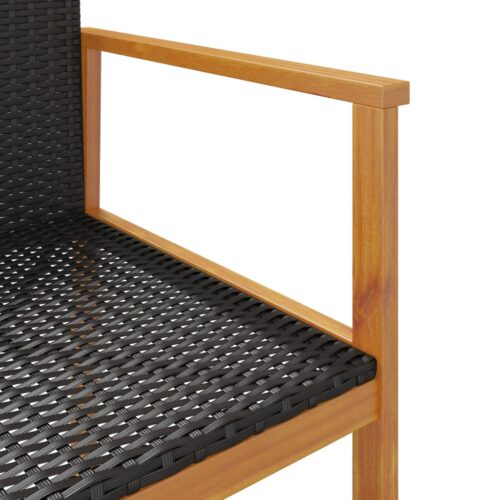 Garden Chairs 2pcs Black Poly Rattan Solid Wood - Image 9