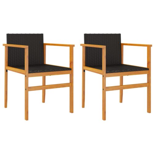Garden Chairs 2pcs Black Poly Rattan Solid Wood - Image 12