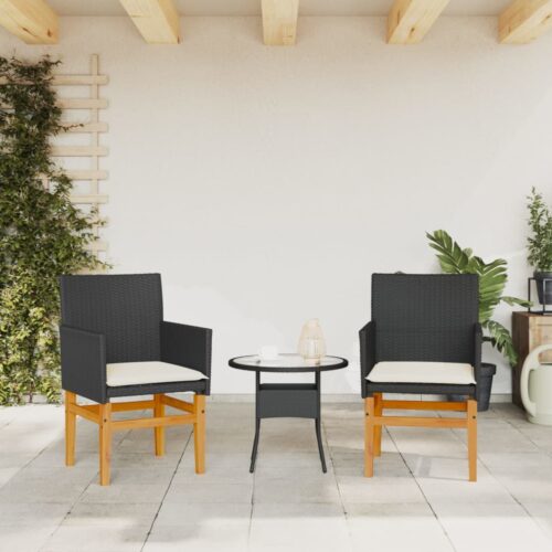 Garden Chairs with Cushions 2pcs Black Poly Rattan Solid Wood - Image 3