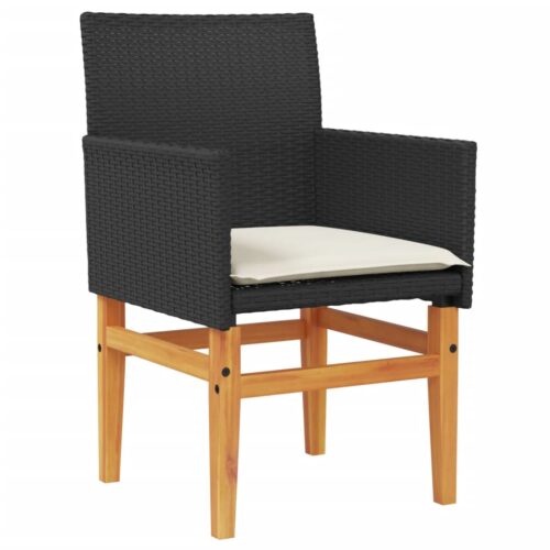 Garden Chairs with Cushions 2pcs Black Poly Rattan Solid Wood - Image 4