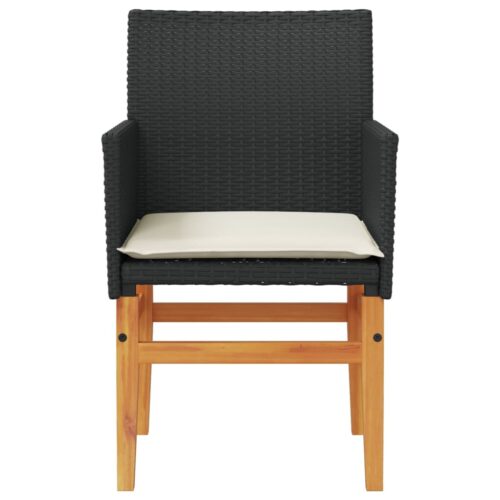 Garden Chairs with Cushions 2pcs Black Poly Rattan Solid Wood - Image 5
