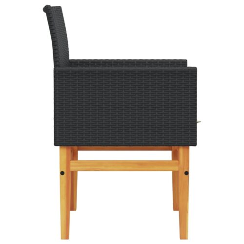 Garden Chairs with Cushions 2pcs Black Poly Rattan Solid Wood - Image 6