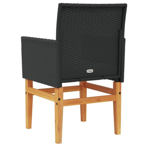 Garden Chairs with Cushions 2pcs Black Poly Rattan Solid Wood - Image 7