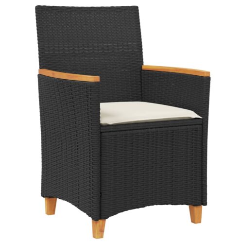Garden Chairs with Cushions 2pcs Black Poly Rattan Solid Wood - Image 4