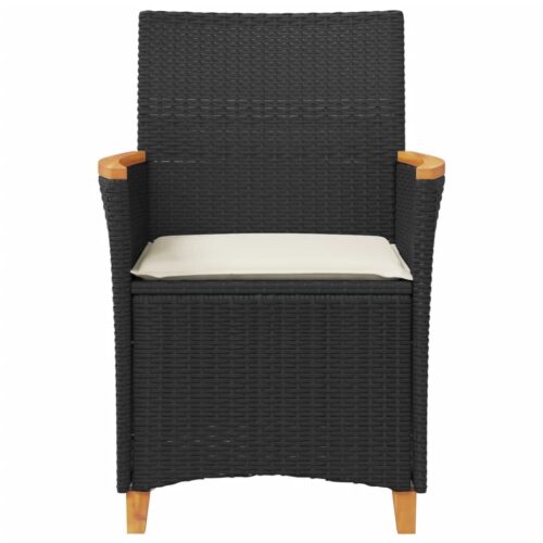Garden Chairs with Cushions 2pcs Black Poly Rattan Solid Wood - Image 5