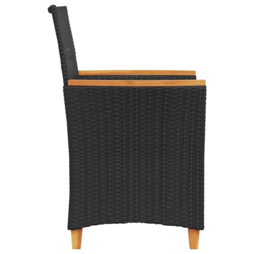 Garden Chairs with Cushions 2pcs Black Poly Rattan Solid Wood - Image 6