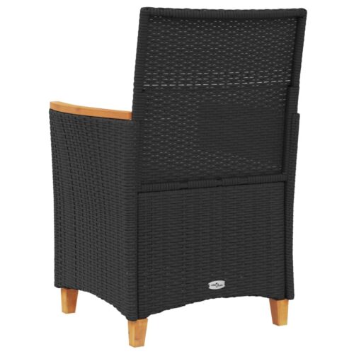 Garden Chairs with Cushions 2pcs Black Poly Rattan Solid Wood - Image 7