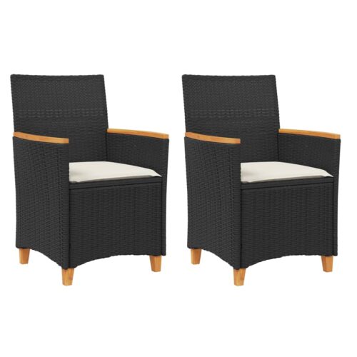 Garden Chairs with Cushions 2pcs Black Poly Rattan Solid Wood - Image 11
