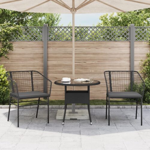 Garden Chairs 2pcs with Cushions Black Poly Rattan - Image 3