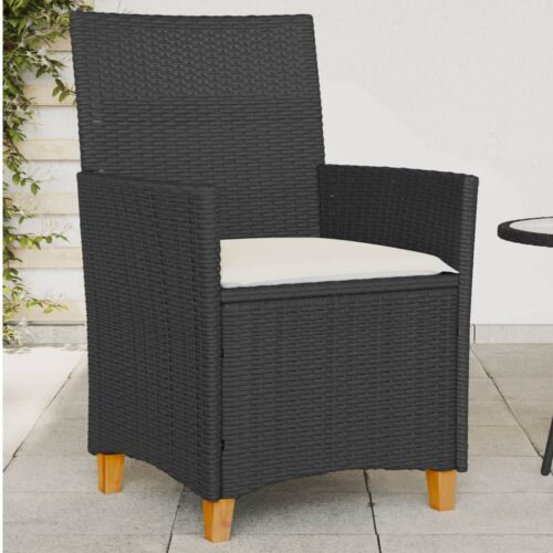 Garden Chairs with Cushions 2pcs Black Poly Rattan Solid Wood - Image 2