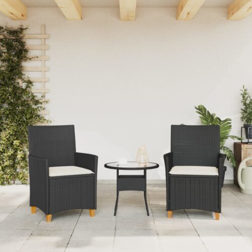 Garden Chairs with Cushions 2pcs Black Poly Rattan Solid Wood - Image 3