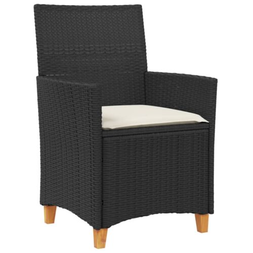 Garden Chairs with Cushions 2pcs Black Poly Rattan Solid Wood - Image 4