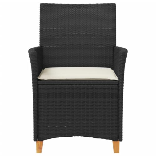Garden Chairs with Cushions 2pcs Black Poly Rattan Solid Wood - Image 5