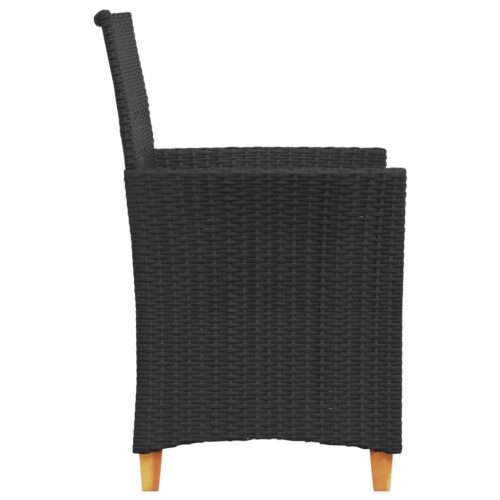 Garden Chairs with Cushions 2pcs Black Poly Rattan Solid Wood - Image 6