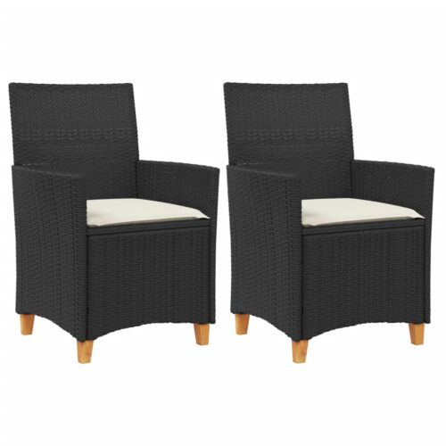 Garden Chairs with Cushions 2pcs Black Poly Rattan Solid Wood - Image 11
