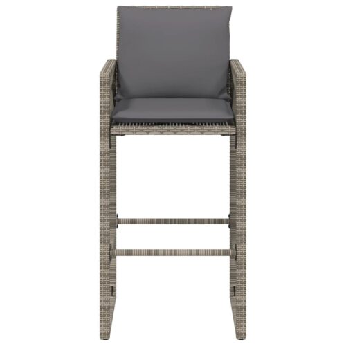 2x Garden Bar Stools with Cushions Grey Wicker Rattan Outdoor Patio Dining Chairs - Image 5