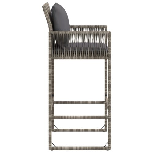 2x Garden Bar Stools with Cushions Grey Wicker Rattan Outdoor Patio Dining Chairs - Image 6