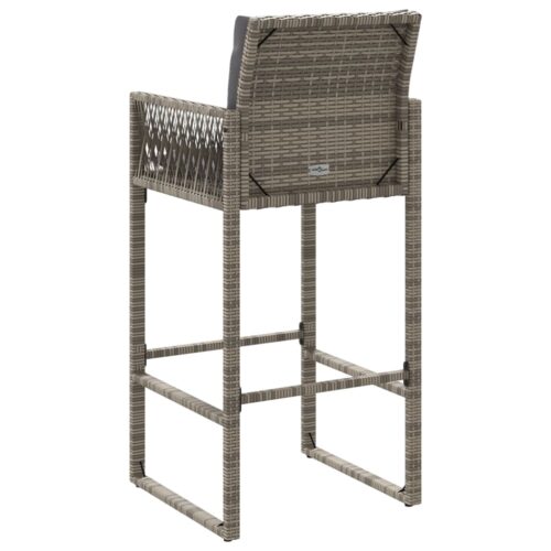 2x Garden Bar Stools with Cushions Grey Wicker Rattan Outdoor Patio Dining Chairs - Image 7