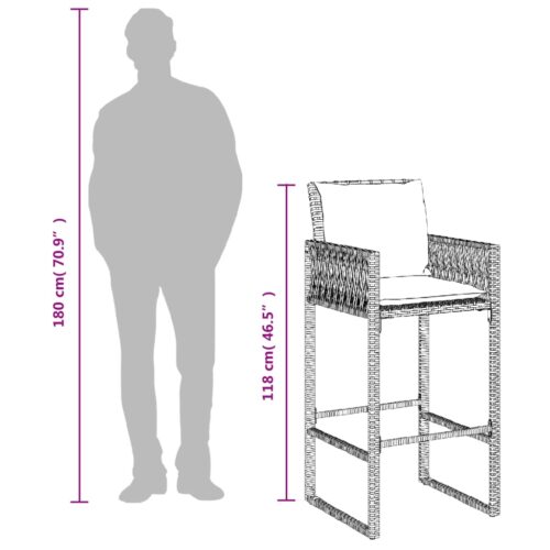2x Garden Bar Stools with Cushions Grey Wicker Rattan Outdoor Patio Dining Chairs - Image 10