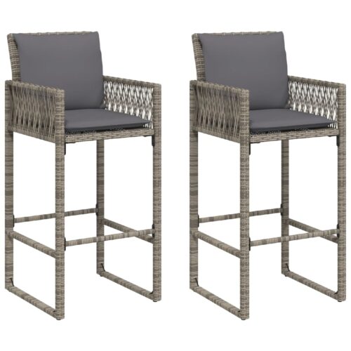 2x Garden Bar Stools with Cushions Grey Wicker Rattan Outdoor Patio Dining Chairs - Image 12