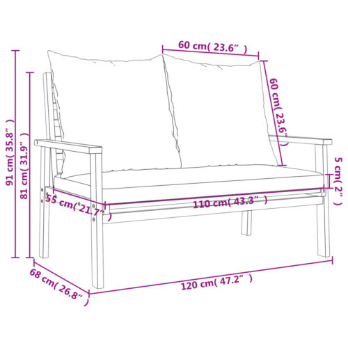 Garden Sofa Bench 120cm with Cushion Solid Wood Acacia - Image 8