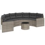 Garden Sofa with Table Cushions Half-Round Grey Poly Rattan