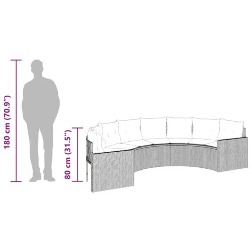 Garden Sofa with Table Cushions Half-Round Grey Poly Rattan - Image 10