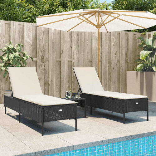 Sun Loungers with Cushions 2pcs Black Poly Rattan - Image 2