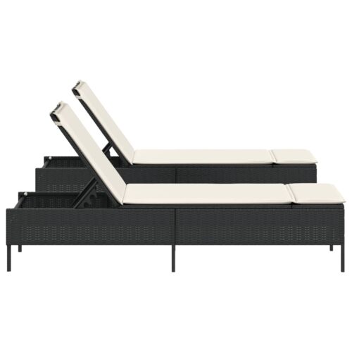Sun Loungers with Cushions 2pcs Black Poly Rattan - Image 6