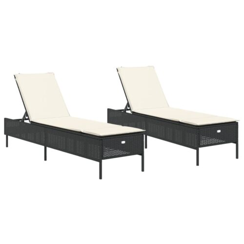 Sun Loungers with Cushions 2pcs Black Poly Rattan - Image 13