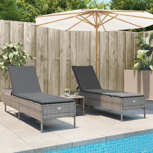 Sun Loungers with Cushions 2pcs Grey Poly Rattan - Image 2