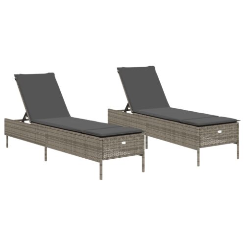 Sun Loungers with Cushions 2pcs Grey Poly Rattan - Image 13