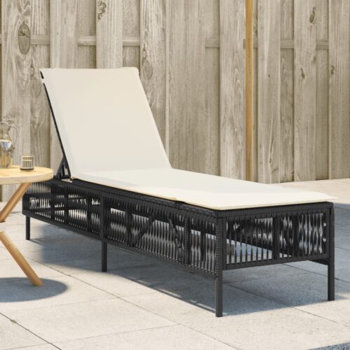 Sun Lounger with Cushion Black Poly Rattan - Image 2