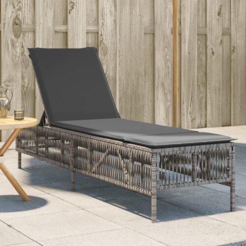 Sun Lounger with Cushion Grey Poly Rattan - Image 2