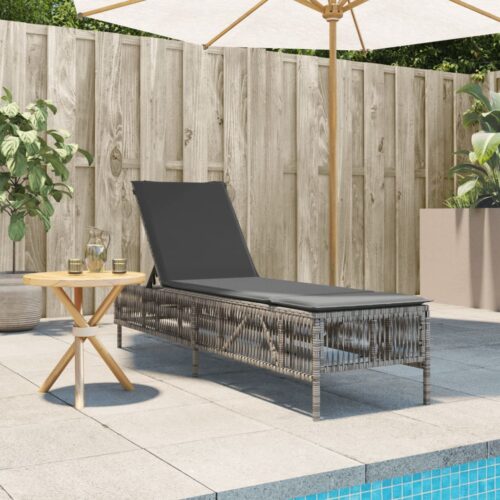 Sun Lounger with Cushion Grey Poly Rattan - Image 3