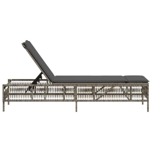 Sun Lounger with Cushion Grey Poly Rattan - Image 5