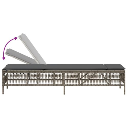 Sun Lounger with Cushion Grey Poly Rattan - Image 7