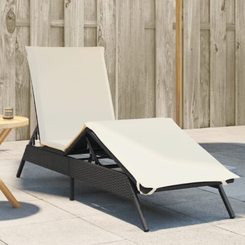 Sun Lounger with Cushion Black Poly Rattan - Image 2