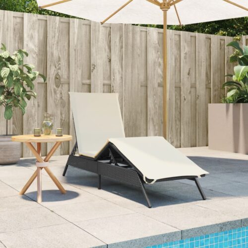 Sun Lounger with Cushion Black Poly Rattan - Image 3