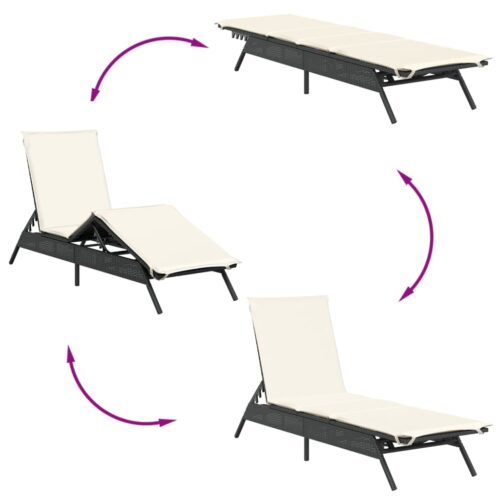 Sun Lounger with Cushion Black Poly Rattan - Image 7