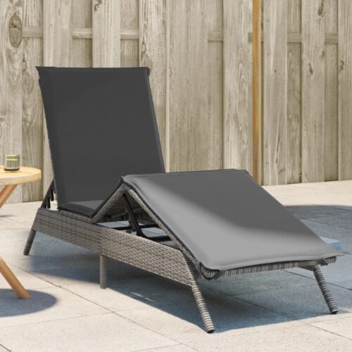 Sun Lounger with Cushion Grey Poly Rattan - Image 2