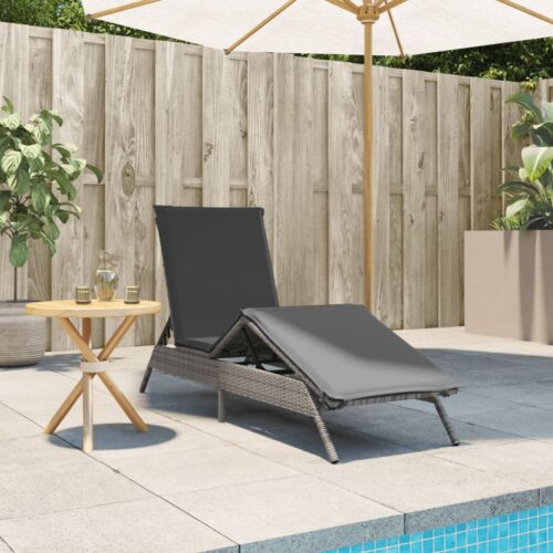 Sun Lounger with Cushion Grey Poly Rattan - Image 3