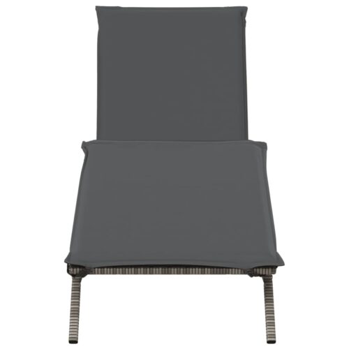 Sun Lounger with Cushion Grey Poly Rattan - Image 4