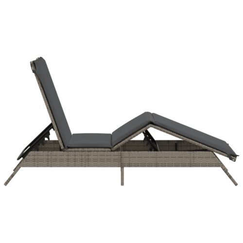 Sun Lounger with Cushion Grey Poly Rattan - Image 5